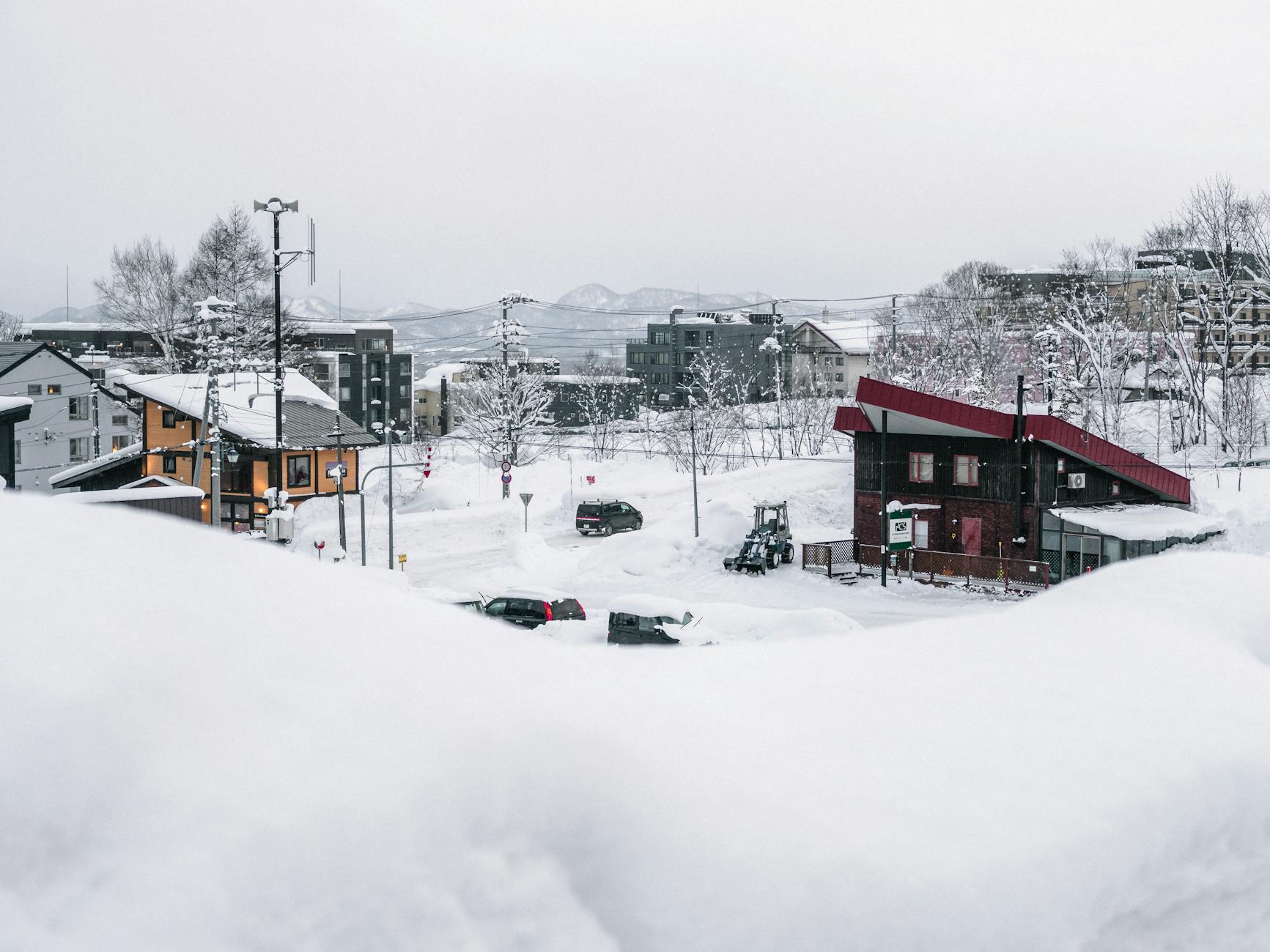 Powder snow skiing on mountain slopes at Niseko Hokkaido, Japan